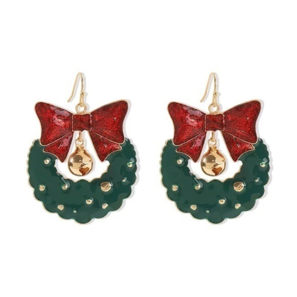 NEW Christmas Jingle Bell Wreath Dangle Fashion Hoop Drop Earrings Party Jewelry